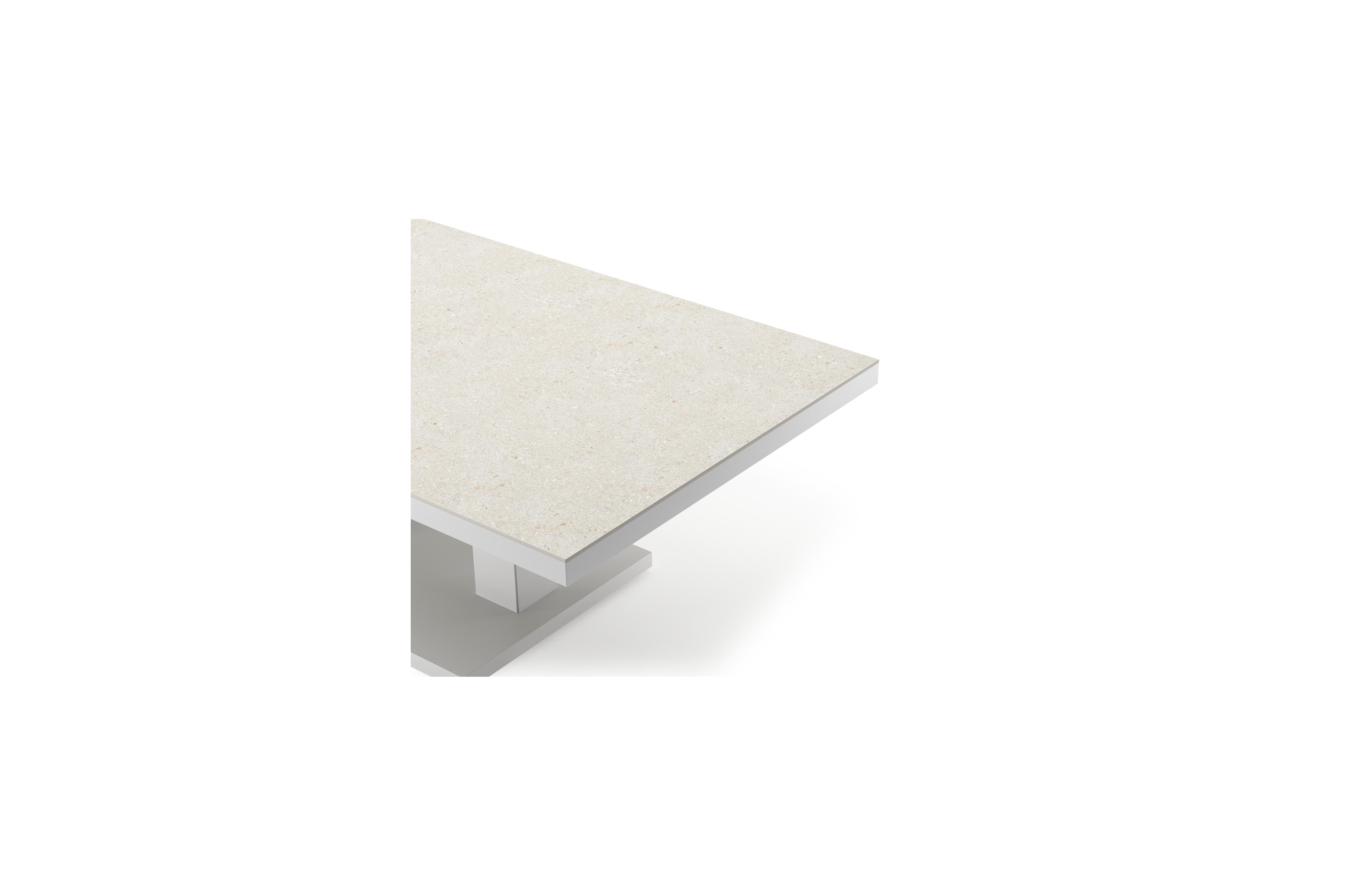 Cirello Pop up loungetafel in wit aluminium en beige volkeramiek - L 140 x B 80 x H 71,6 cm