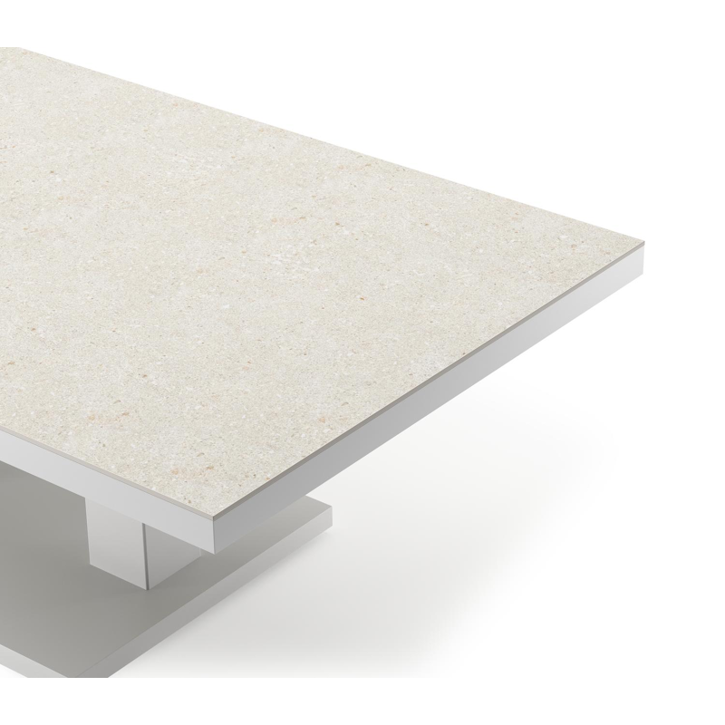 Cirello Pop up loungetafel in wit aluminium en beige volkeramiek - L 140 x B 80 x H 71,6 cm