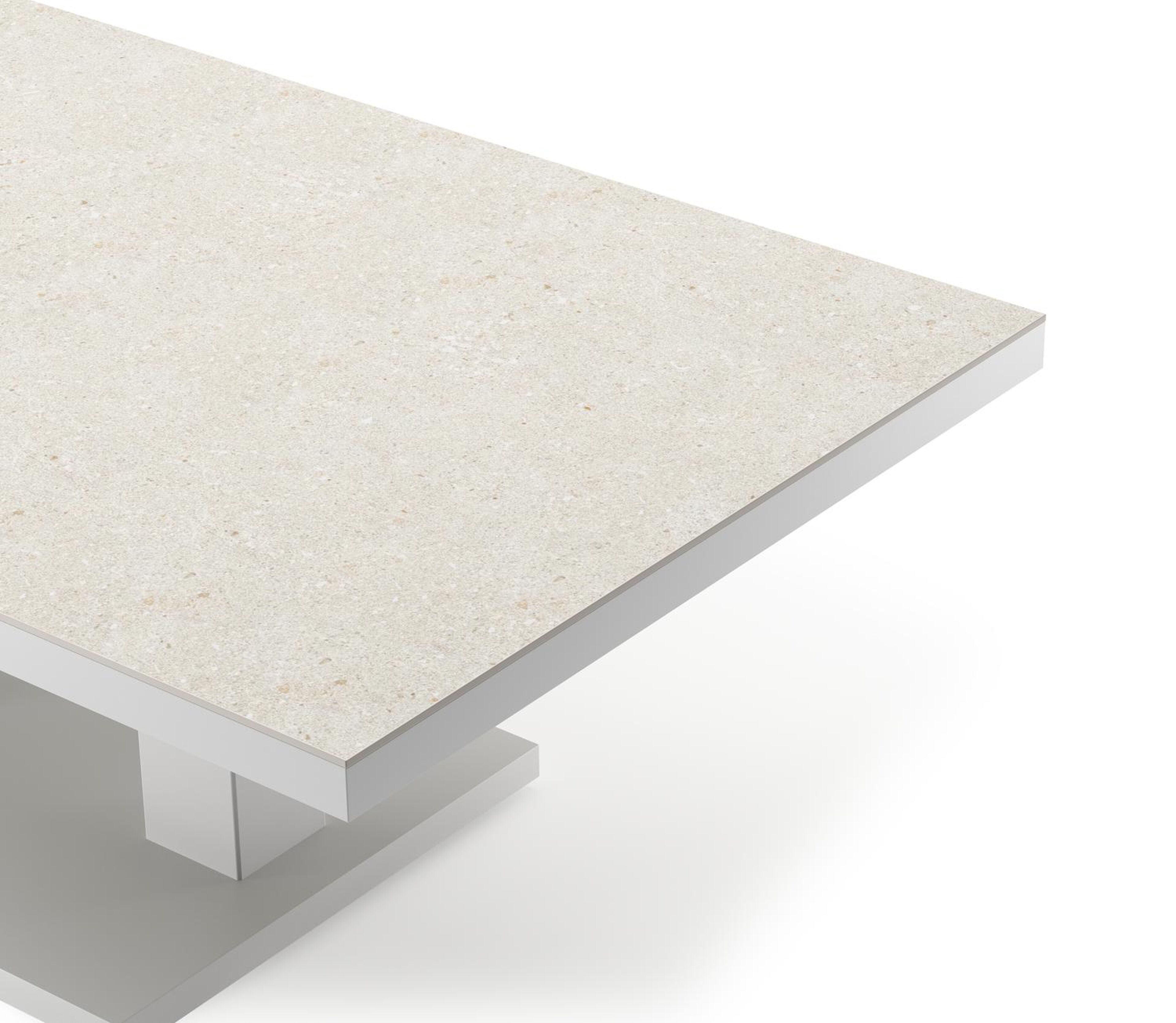 Cirello Pop up loungetafel in wit aluminium en beige volkeramiek - L 140 x B 80 x H 71,6 cm