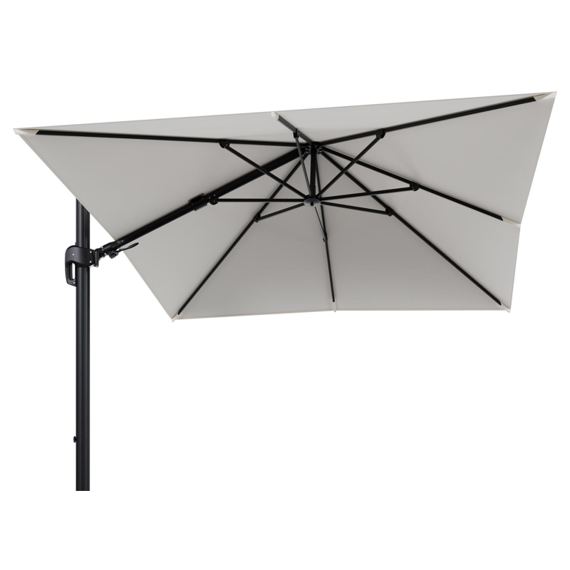 Rufina zweefparasol tiltfunctie in zwart aluminium en parasoldoek in All Weather Sunbrella® Luxe Natte White - L1 300 x L2 300 cm (zonder voet)