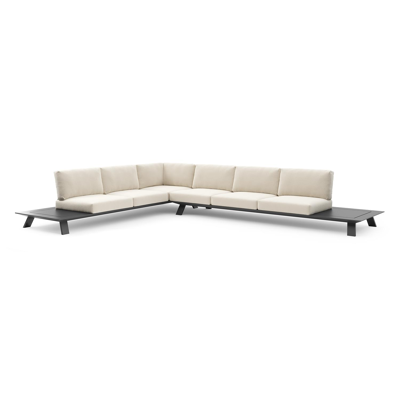 Salon de jardin d'angle Cesano en aluminium noir et coussin en all weather Cosytica althea off white