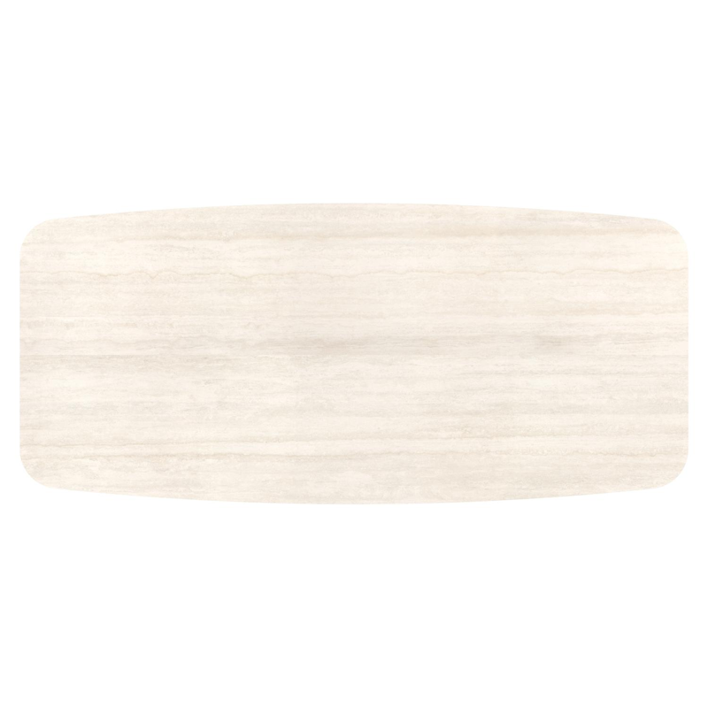 Table de jardin Lacrima forme de bateau en aluminium blanc et céramique pleine Travertino Bianco - Lg. 255 x Lrg. 115 x Haut. 73 cm