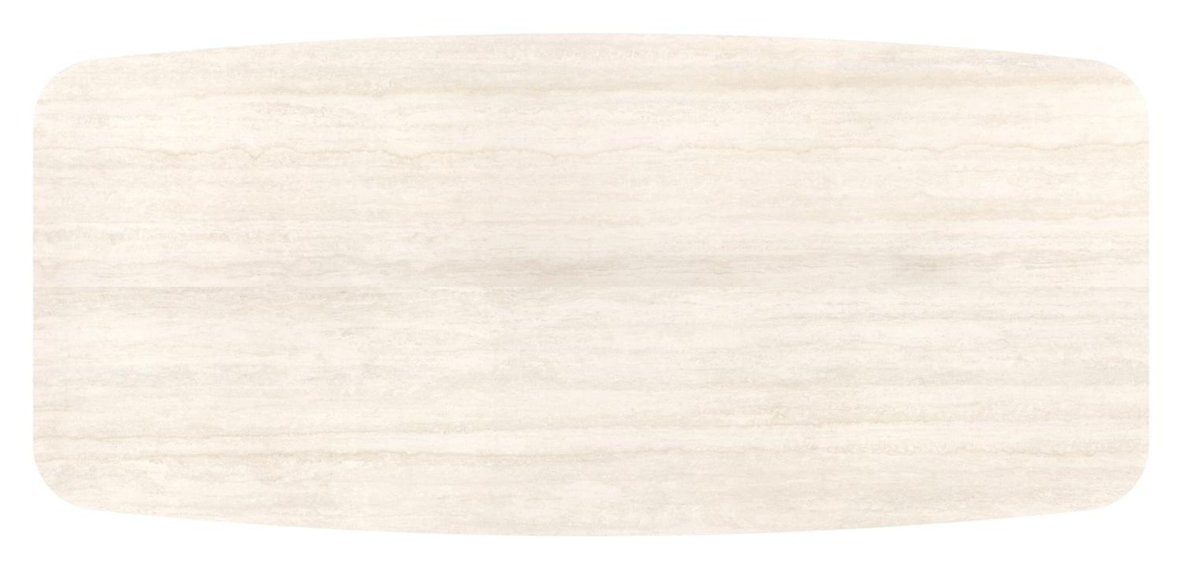 Table de jardin Lacrima forme de bateau en aluminium blanc et céramique pleine Travertino Bianco - Lg. 255 x Lrg. 115 x Haut. 73 cm