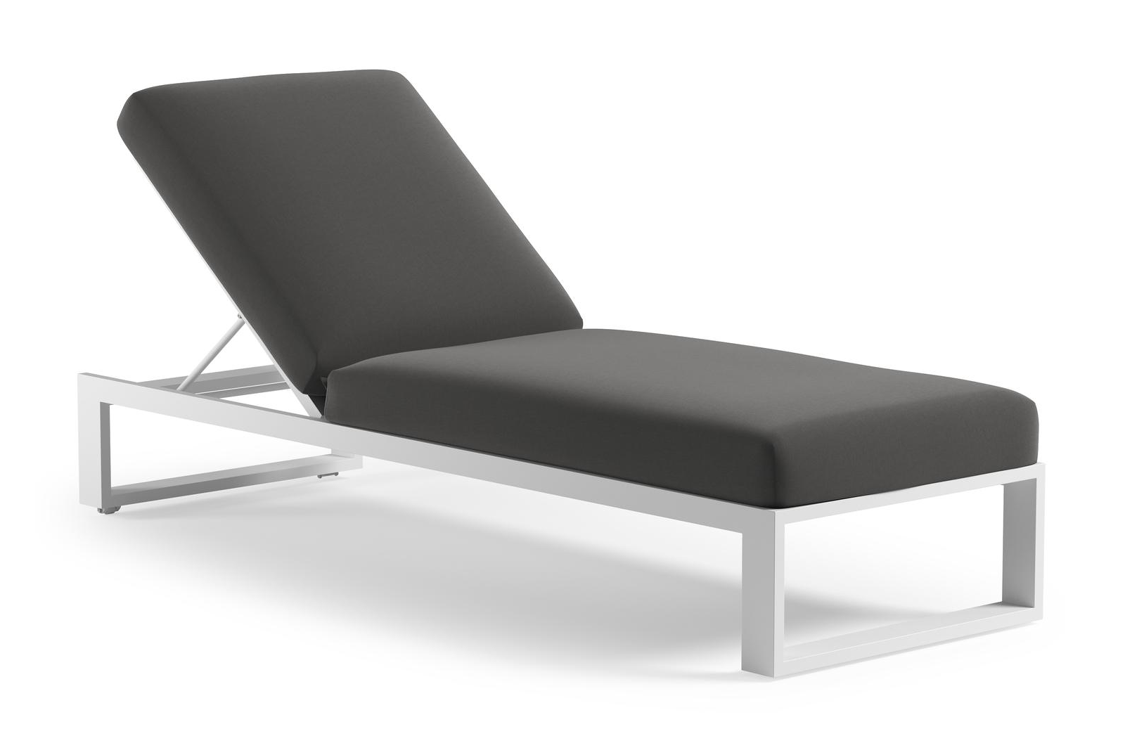 Verato verstelbaar ligbed in wit aluminium met natte charcoal chine all weather sunbrella® luxe kussens