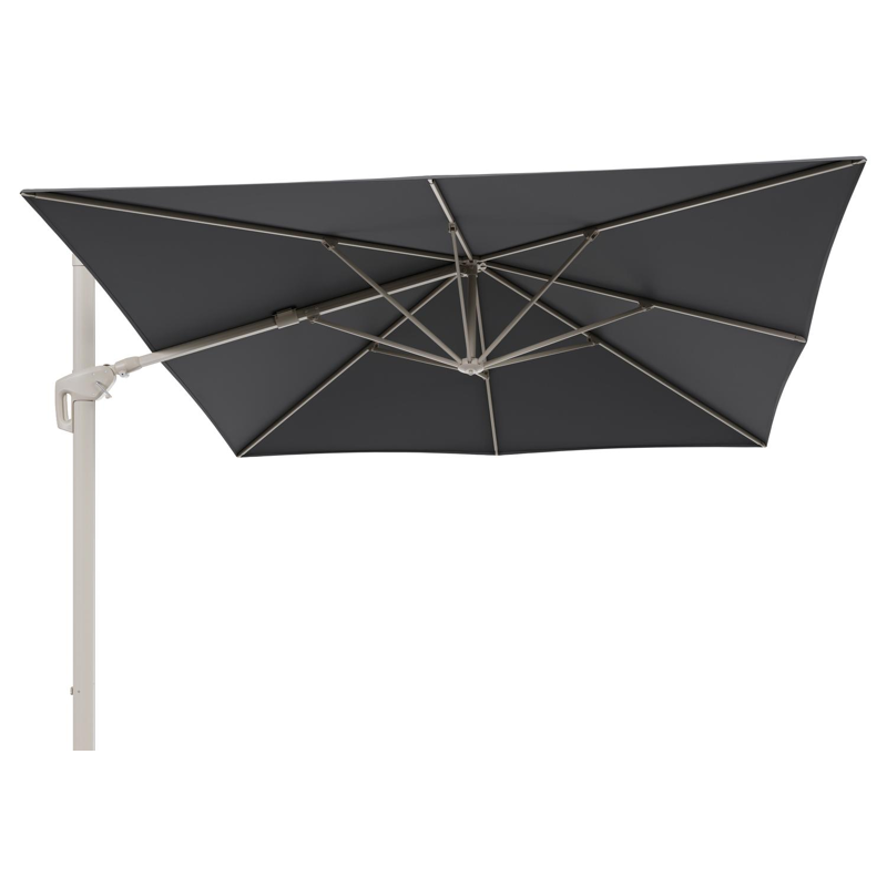 Minore zweefparasol met tiltfunctie in beige aluminium en Natte Charcoal Chine All Weather Sunbrella® Luxe parasoldoek - L1: 350 x L2: 350 cm (zonder voet) (zonder voet)