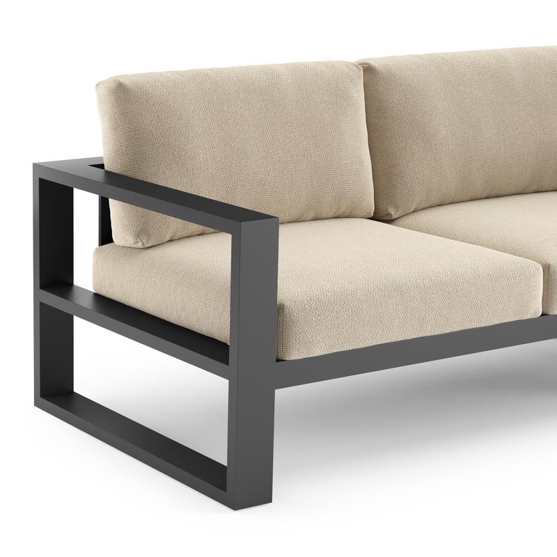 Verato loungehoek in zwart aluminium met althea chalk all weather cosytica kussen