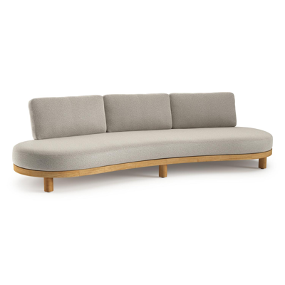 Donato loungebank in teak en beige verticaal geweven ronde rope met all weather solica Firenze Sand kussen