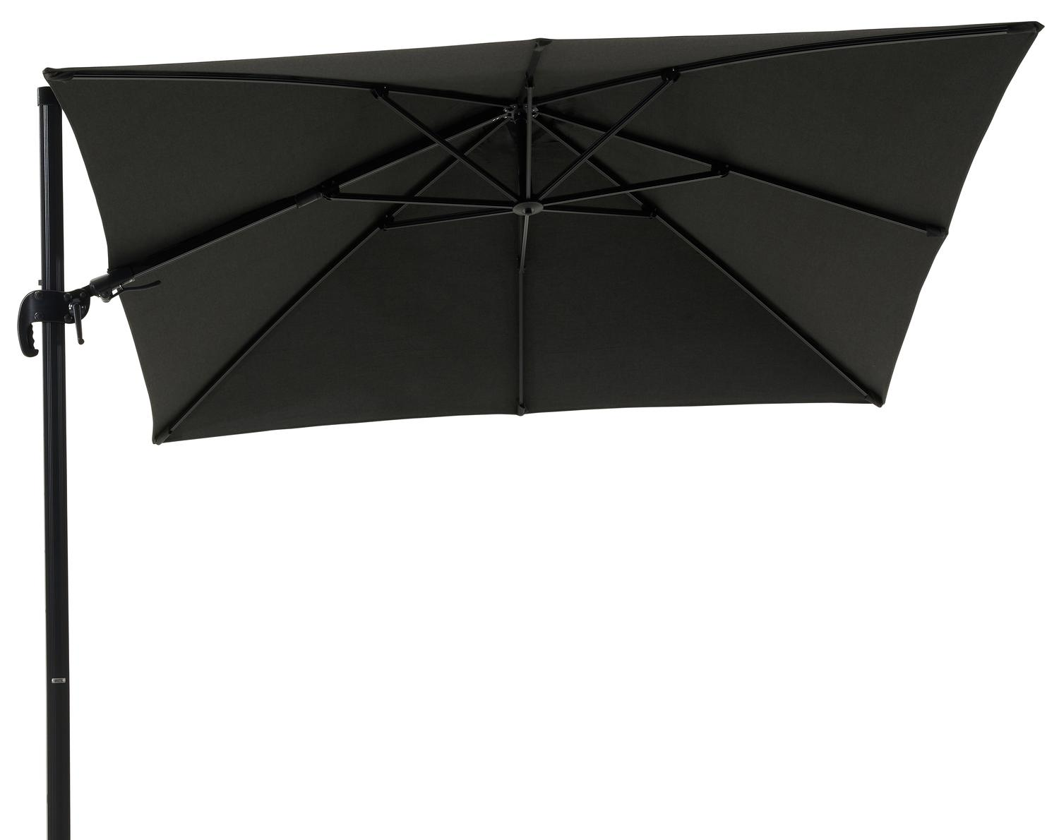 Avola zweefparasol met tiltfunctie in zwart aluminium met natte sooty all weather sunbrella® premium parasoldoek - L1 300 x L2 300 cm (zonder voet)