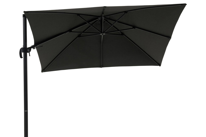 Avola zweefparasol met tiltfunctie in zwart aluminium met natte sooty all weather sunbrella® premium parasoldoek - L1 300 x L2 300 cm (zonder voet)