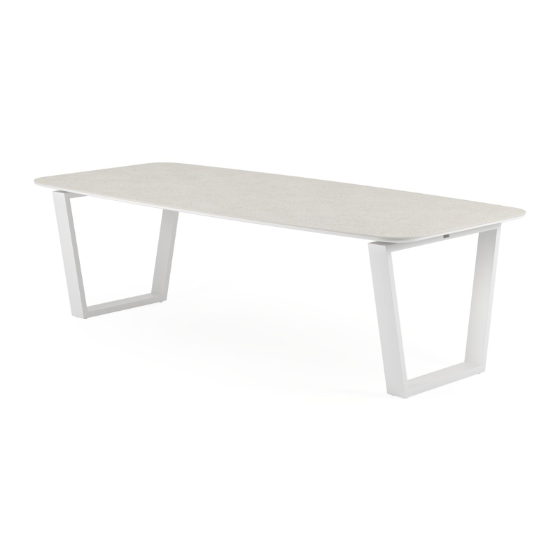 Pagino tuintafel in wit aluminium en volkeramiek shilin - L 255 x B 115 x H 74 cm