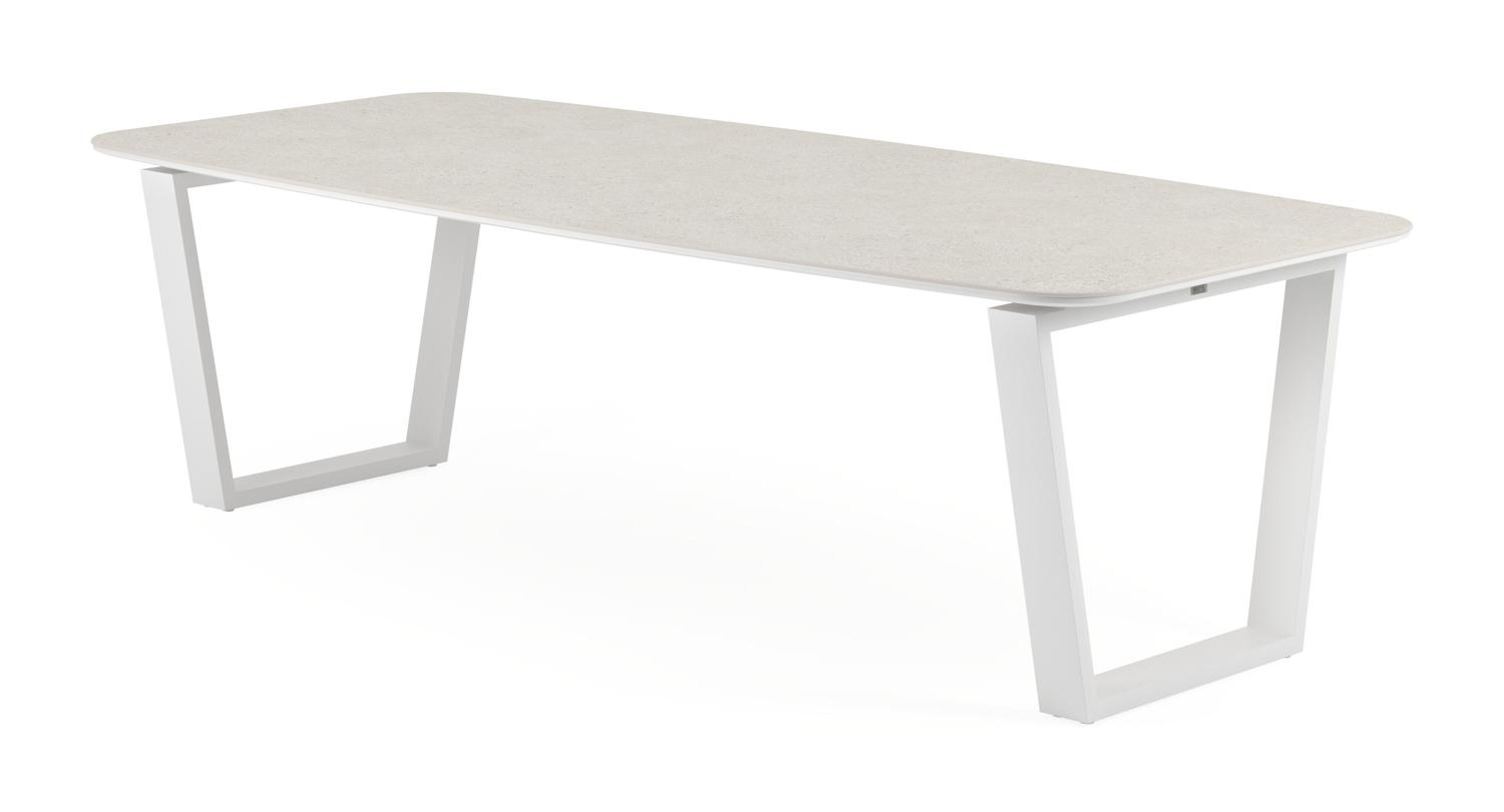 Pagino tuintafel bootvorm in wit aluminium en volkeramiek shilin - L 255 x B 115 x H 73 cm