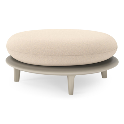 Bomero poef in beige aluminium met heritage papyrus all weather sunbrella® luxe kussen