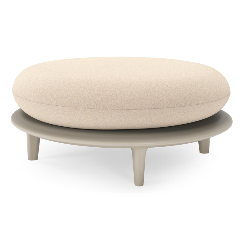 Bomero poef in beige aluminium met heritage papyrus all weather sunbrella® luxe kussen