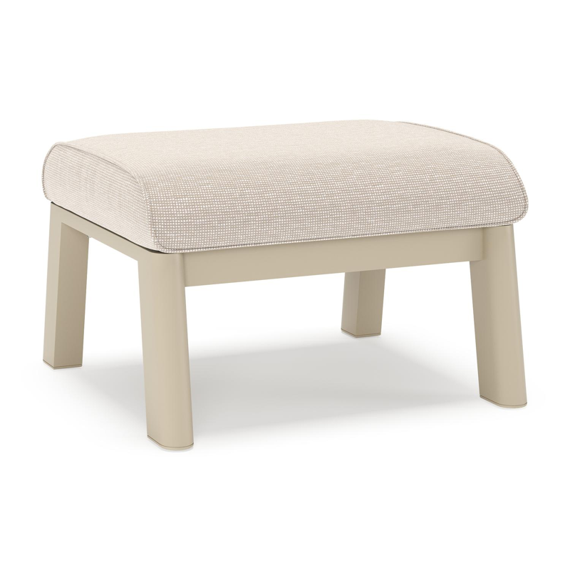 Cirello poef in beige aluminium met slow farafra all weather sunbrella® luxe kussen