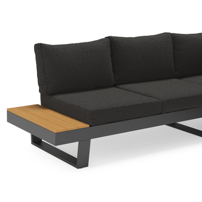 Alora loungehoek in zwart aluminium en polywood met zwart Weather+ Softtouch kussen en loungetafel