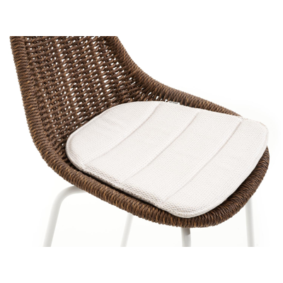 Tabouret de bar Pagino en aluminium blanc et résine tressée ronde brun avec coussin en lopi marble all weather sunbrella® luxe