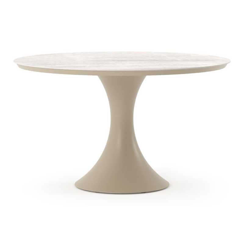 Table de jardin Fano ronde en aluminium beige et céramique pleine Taj Mahal - Diam. 130 x Haut. 74 cm