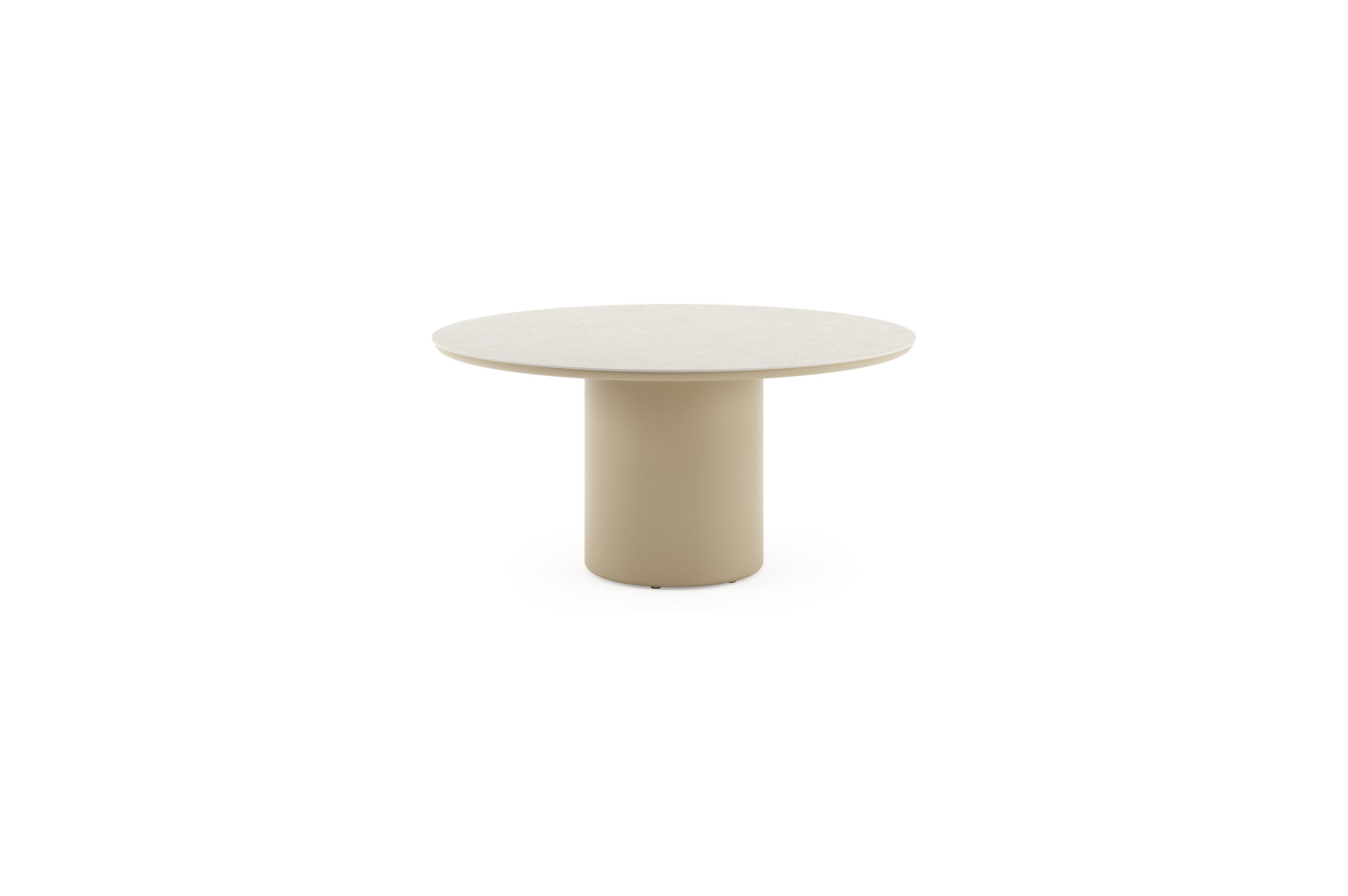 Amico tuintafel rond in beige aluminium en volkeramiek Shilin - Dia. 148 x H 73.5 cm