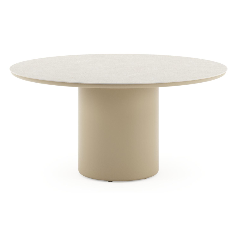 Amico tuintafel rond in beige aluminium en volkeramiek Shilin - Dia. 148 x H 73.5 cm