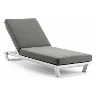 Pagino verstelbaar ligbed in wit aluminium met natte charcoal chine Sunbrella® Premium kussen