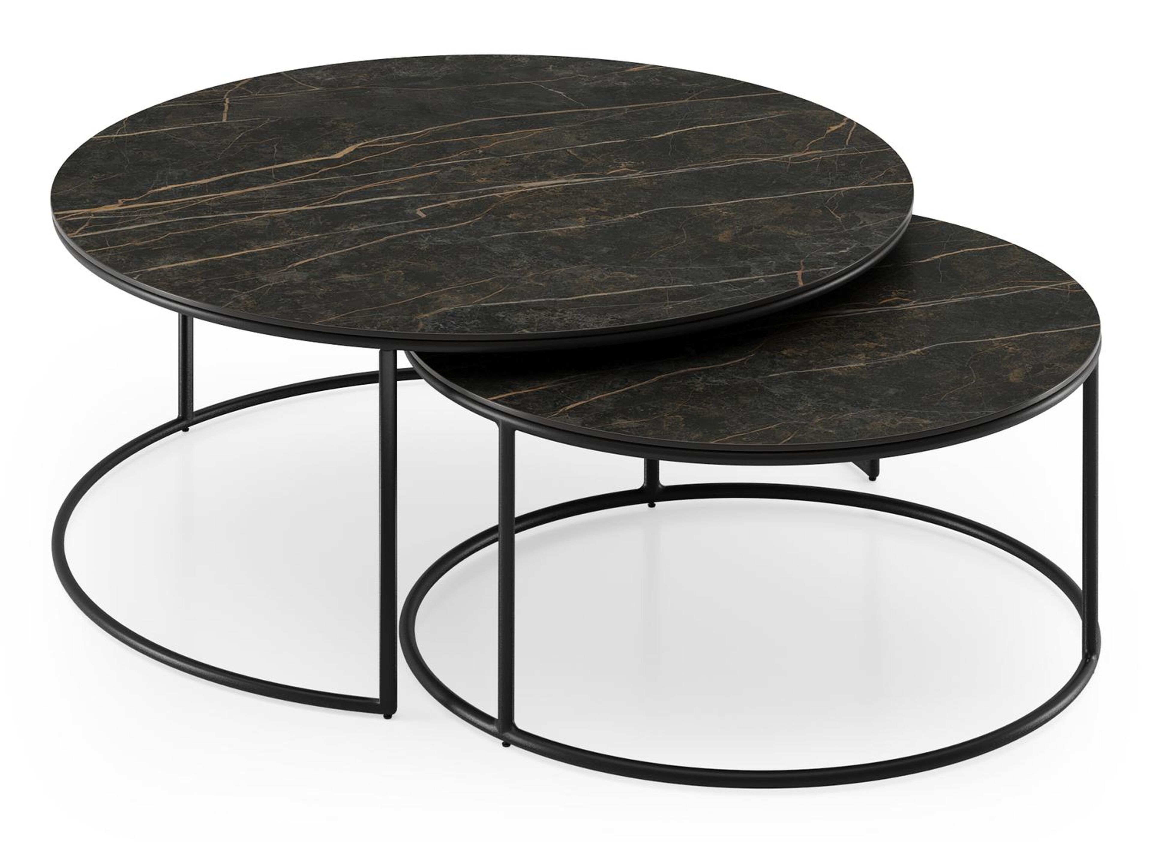 Tables basse Fano en aluminium noir et céramique pleine black obsession - Dia. 85/65 X H 35/30 cm