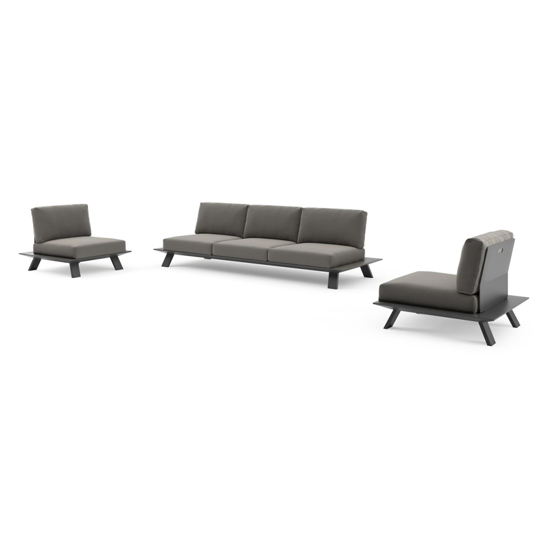 Salon de jardin Cesano en aluminium noir et coussin en all weather Sunbrella® luxe natte dark taupe