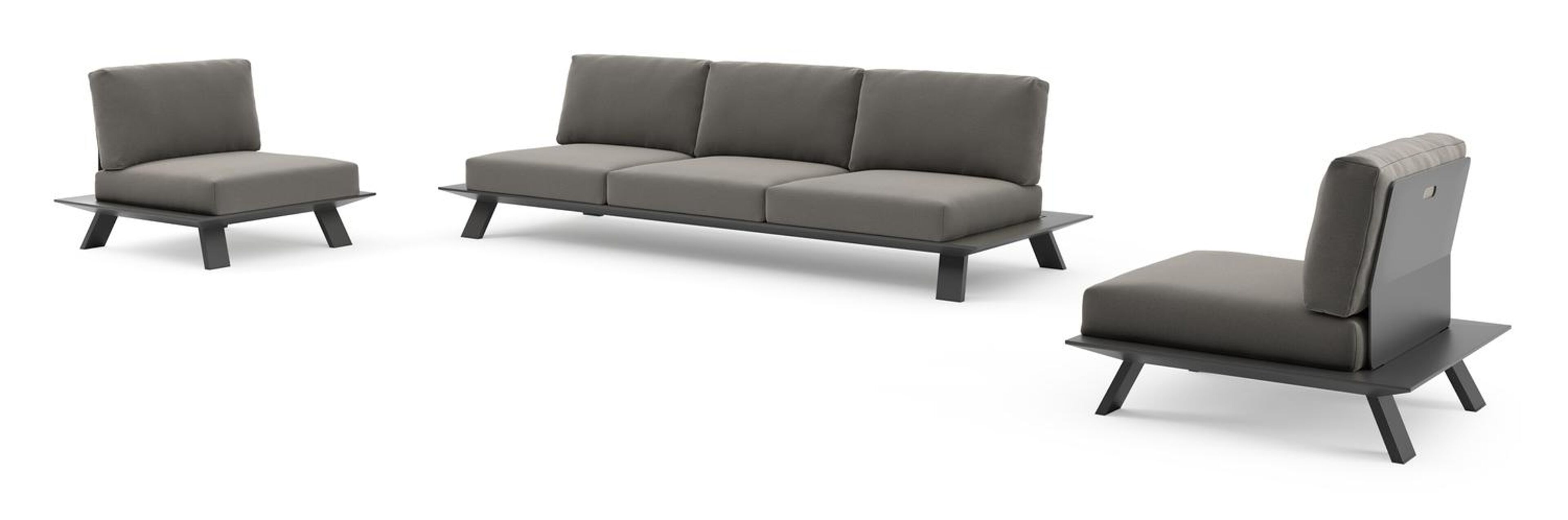Salon de jardin Cesano en aluminium noir et coussin en all weather Sunbrella® luxe natte dark taupe