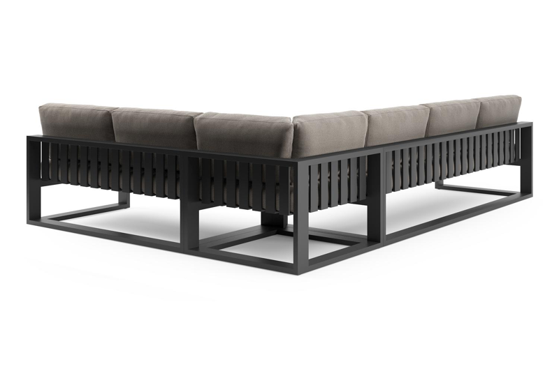 Verato loungehoek in zwart aluminium met lopi pepper all weather sunbrella® luxe kussen