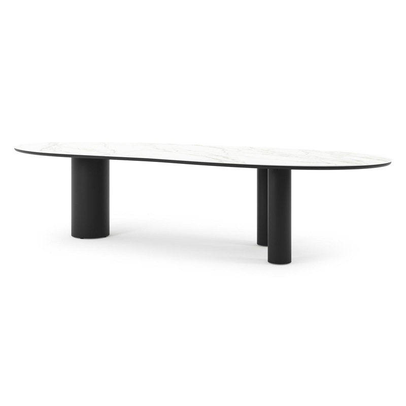 Organo tuintafel organisch in zwart aluminium en volkeramiek Calacatta - L 320 x B 120 x H 74 cm