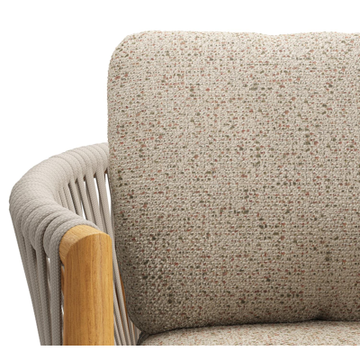 Organo tuinstoel in teak en beige verticaal geweven luxe vlakke rope met zitkussen in All Weather Cosytica Bora Jungle