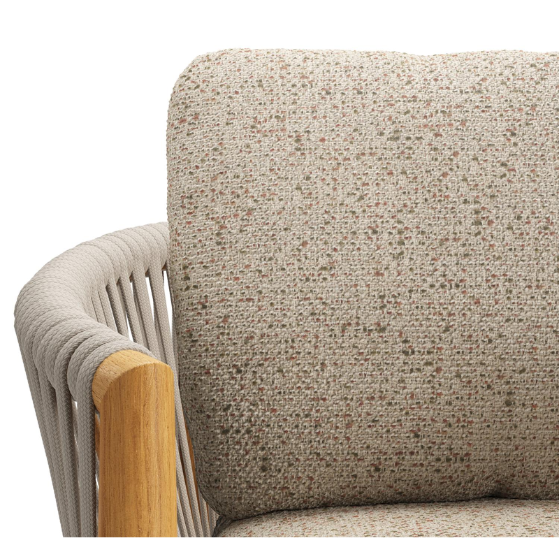 Organo tuinstoel in teak en beige verticaal geweven luxe vlakke rope met zitkussen in All Weather Cosytica Bora Jungle