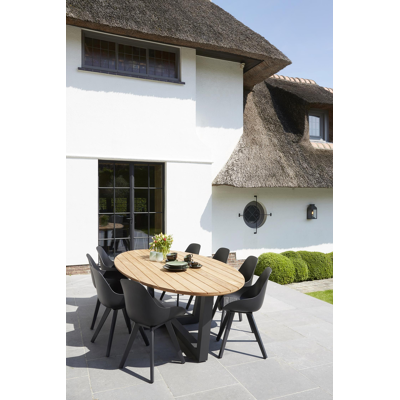 Borato tuintafel in zwart aluminium met tafelblad in teak - L 280 x B 135 cm