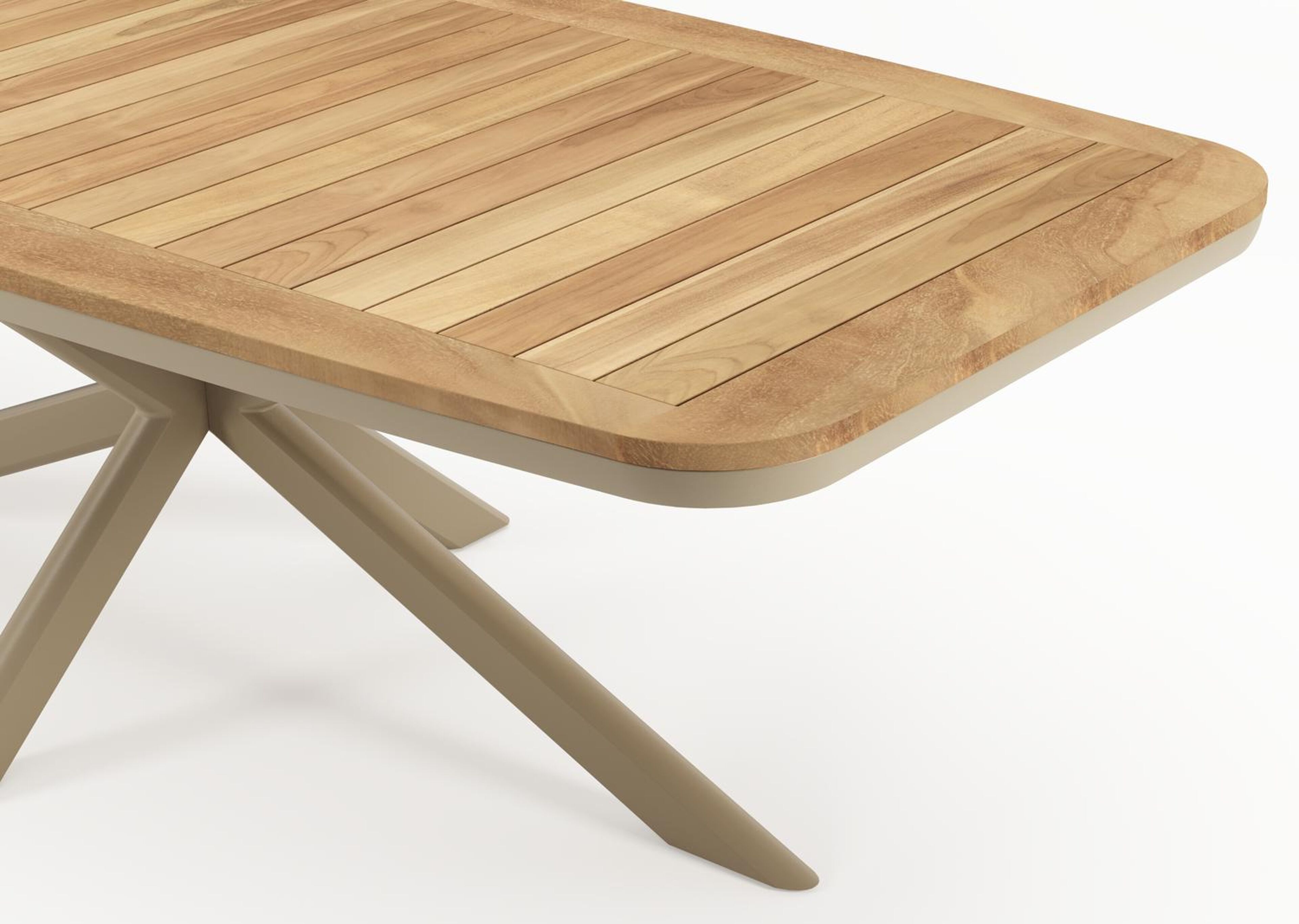 Pamplona tuintafel bootvorm in beige aluminium en teak - L 239.2 x B 110 x H 73 cm