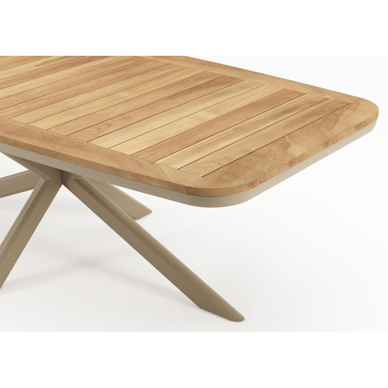 Pamplona tuintafel bootvorm in beige aluminium en teak - L 239.2 x B 110 x H 73 cm