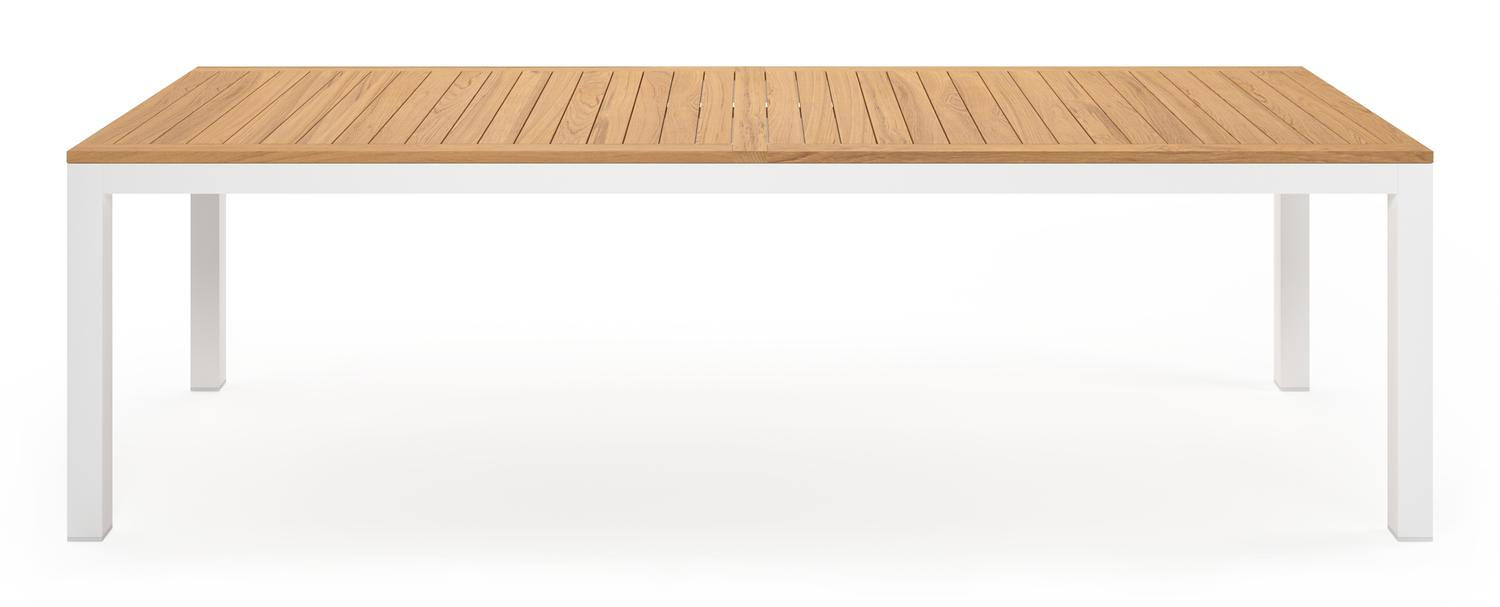 Varese tuinset in wit aluminium en naturel teak tafelblad met 10 stapelbare Calobra tuinstoelen