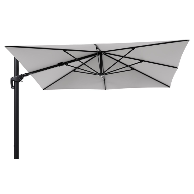 Parasol pendant Minore avec fonction tilt en aluminium noir et toile de parasol en All Weather Sunbrella® Luxe Lopi Snow  - Lg.1: 280 x Lg.2: 370 cm (sans pied de parasol