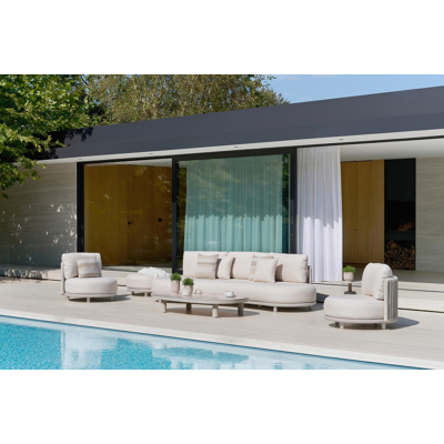 CanapÃ© de jardin Lomano en aluminium beige et corde luxe plate tissÃ©e verticalement beige et coussins en all weather cosytica Althea Chalk