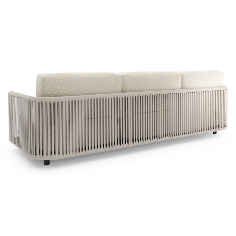 Organo loungebank in zwart aluminium en beige verticaal geweven luxe vlakke rope met althea off white all weather Cosytica kussen