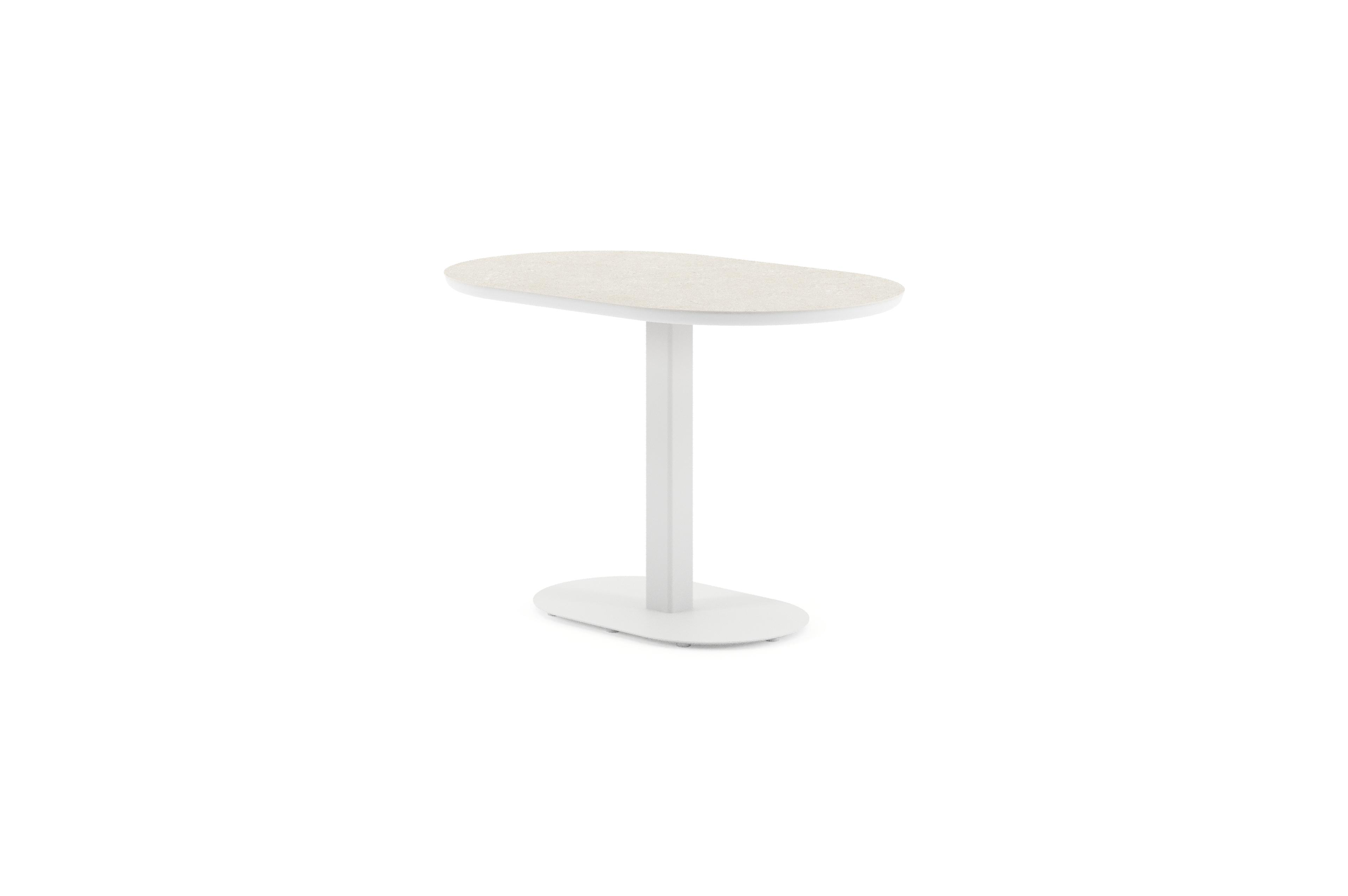 Table de jardin Teramo inclinable bombo en aluminium blanc et céramique pleine Shilin - Lg. 110 x Lrg. 70 x Haut. 73.7 cm