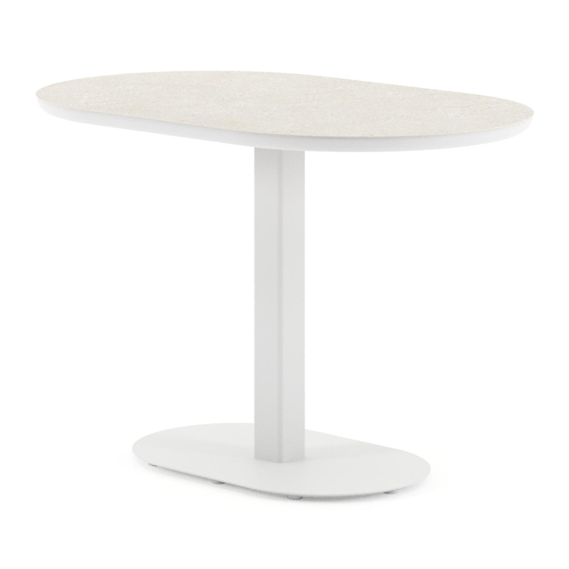 Table de jardin Teramo inclinable bombo en aluminium blanc et céramique pleine Shilin - Lg. 110 x Lrg. 70 x Haut. 73.7 cm