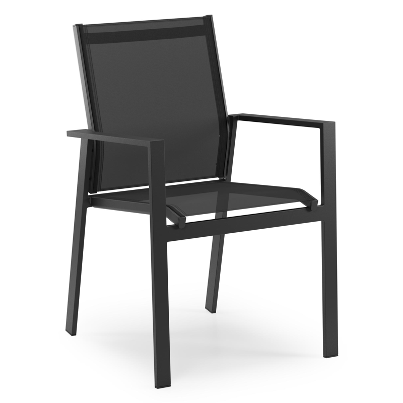 Bahia tuinstoel in zwart aluminium en zwart single textilene