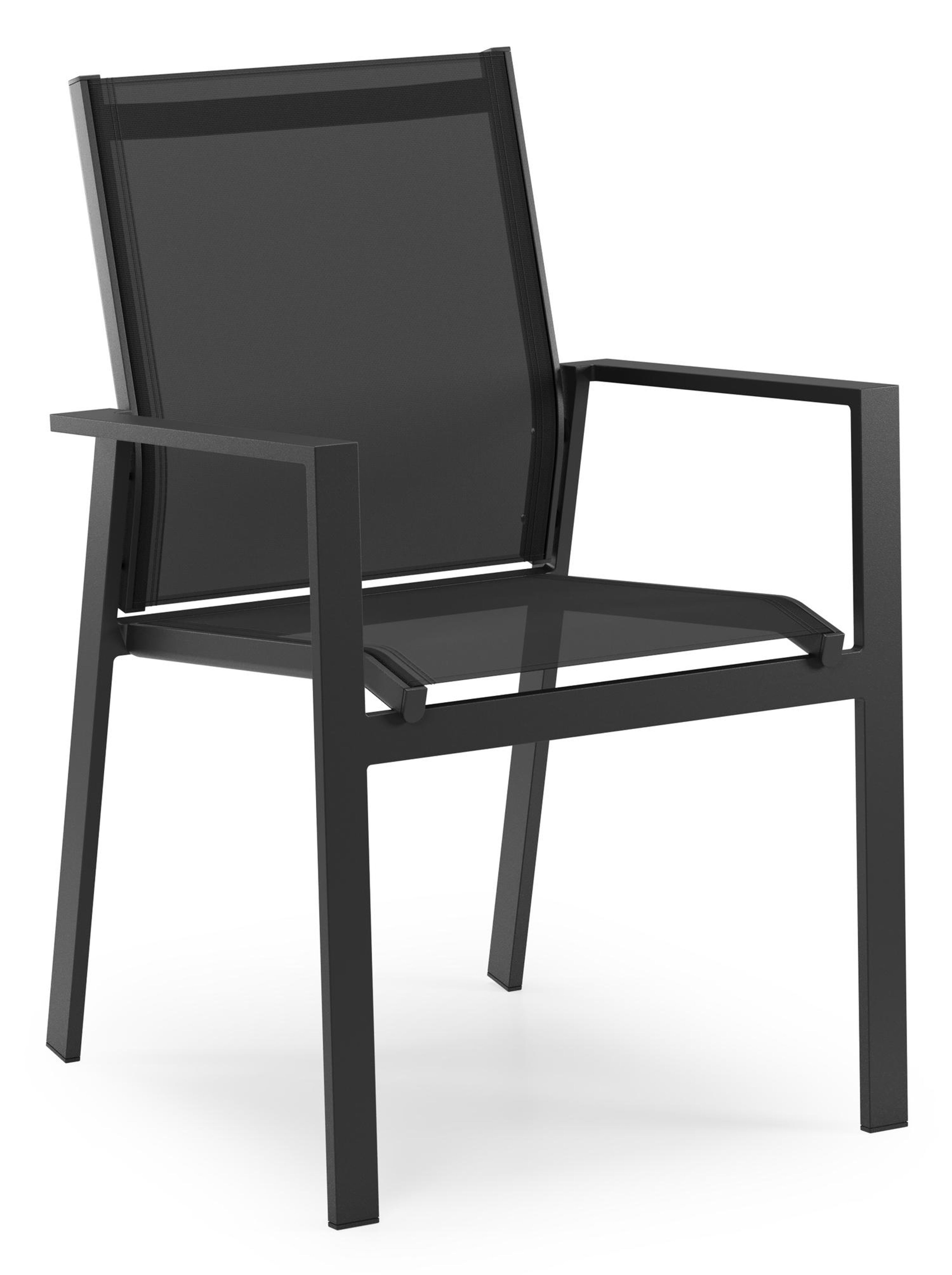 Bahia tuinstoel in zwart aluminium en zwart single textilene