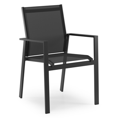 Tora tuinset rond in zwart aluminium en sintered stone zwart met 4 Bahia tuinstoelen