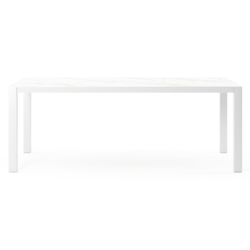 Como tuintafel in wit aluminium en volkeramiek calacatta - L 200 x B 100 x H 75 cm