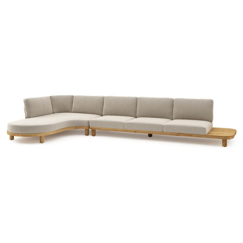 Salon de jardin d'angle Donato en teck et corde ronde tissée verticalement beige et coussins en all weather cosytica Catania Sand