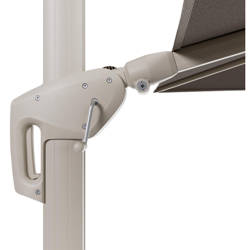 Minore zweefparasol met tiltfunctie in beige aluminium en Firenze Earth All Weather Solica parasoldoek - L1 280 x L2 370 cm (zonder voet)