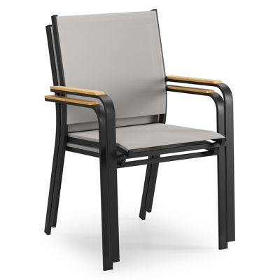 Feltro vierkante tuinset in zwart aluminium en teak natural finish met 4 Amalfi tuinstoelen