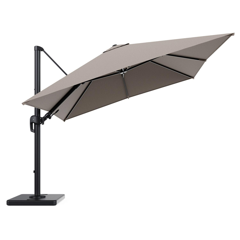 Rufina zweefparasol tiltfunctie in zwart aluminium en parasoldoek in All Weather Solica Firenze Earth - L1 300 x L2 300 cm met parasolvoet Lapido 120 kg