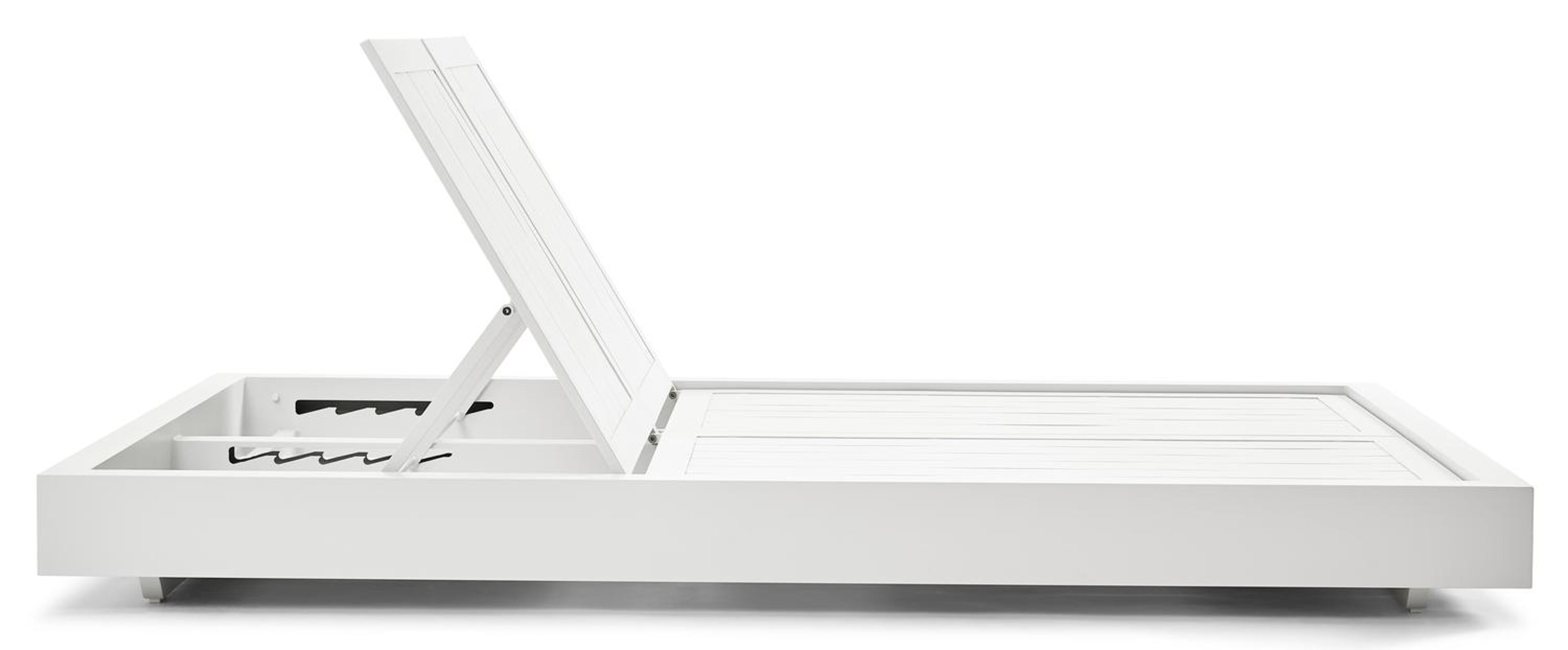 Como verstelbaar dubbel ligbed in wit aluminium met savane nimbus all weather sunbrella® luxe kussen