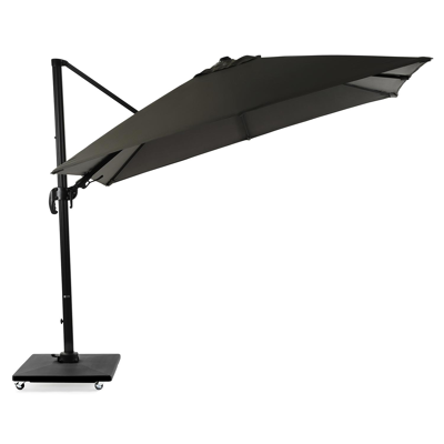 Parasol pendant Avola avec fonction tilt en aluminium noir avec toile de parasol en all weather sunbrella® premium gris - Larg1 300 x Larg2 300 cm (avec pied de parasol)